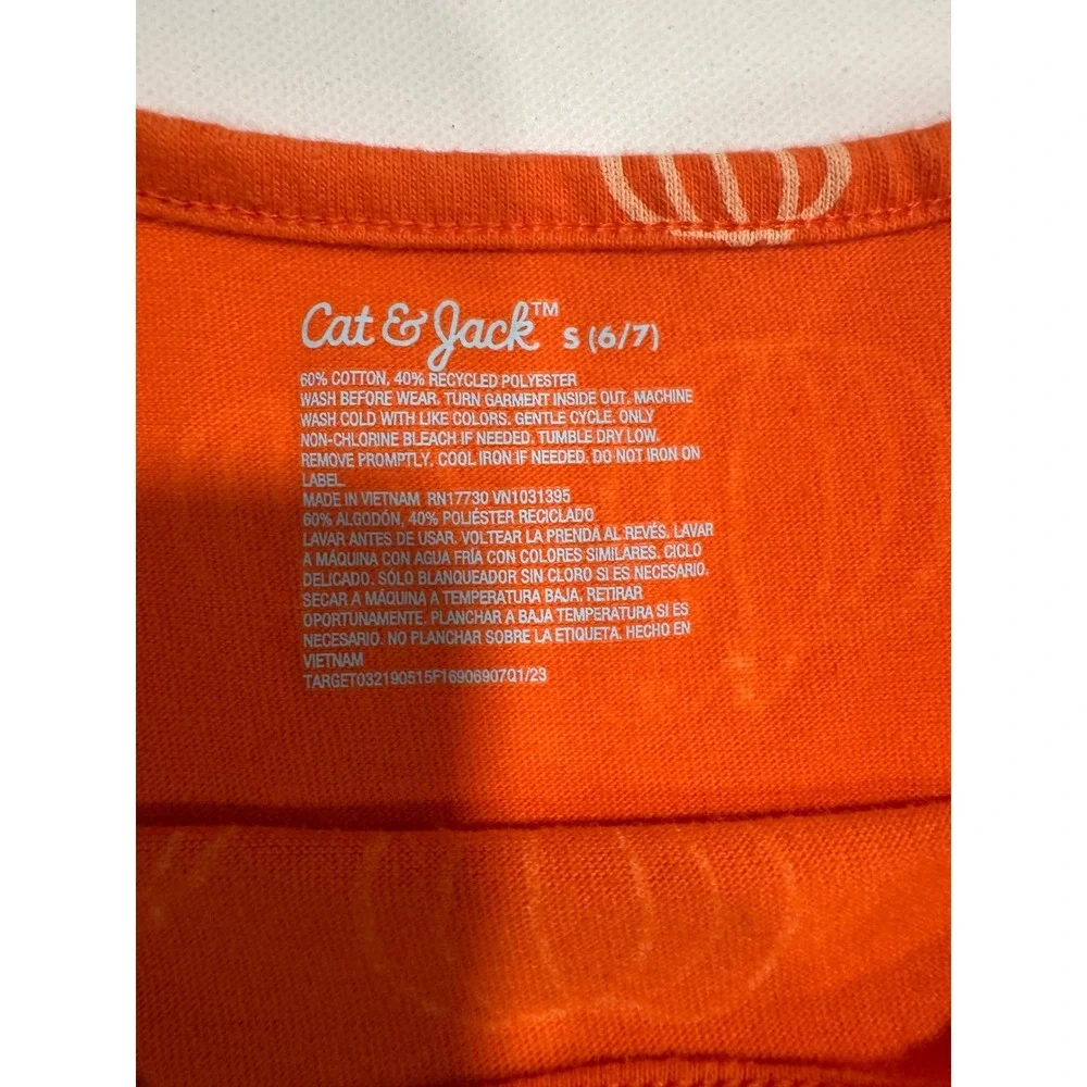 Cat & Jack Girls Orange Pumpkin Print Long Sleeve Knit Dress Size S 6/7 Fall